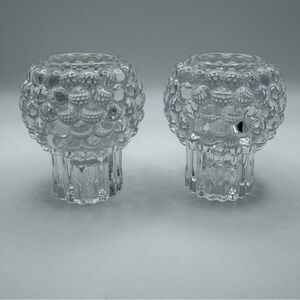Vintage Hobnail Flip Glass Candleholders Clear Pair